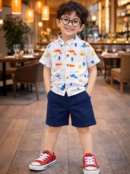 HERE&NOW Boys Printed Shirt with Shorts