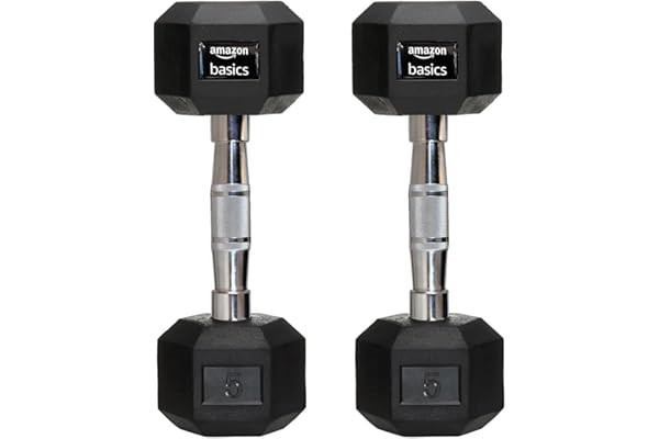 amazon basics Rubber Encased Hex Dumbbell Weight Set Of 2, 5 Kg,Black