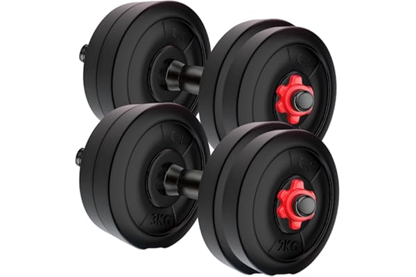 Amazon Brand - Symactive 20 Kg PVC Adjustable Dumbbells Fitness Kit for Full Body Workout (2 Kg x 4 + 3 Kg x 4 Kg Weight, One Pair 14'' Dumbbell Rods & Nuts)
