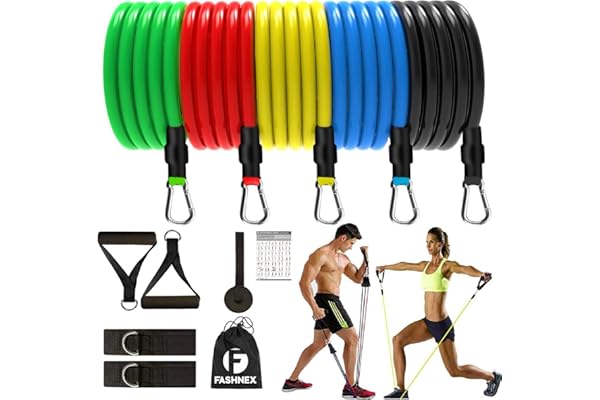 Fashnex Resistance Bands Set for Exercise, Stretching and Workout Toning Tube Kit with Foam Handles, Door Anchor, Ankle Strap and Carry Bag for Men, Women (100LB)