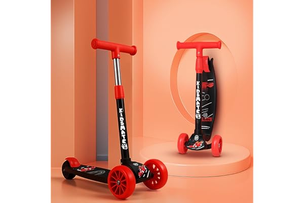 Kidsmate Cruiser Kick Scooter for Kids with Broad Wheels | 3-Wheel Skate Scooter for Boys & Girls of Ages 2-12 Years | Level Adjustable Height, and Easy Fold Design Scooter for Kids (Black)