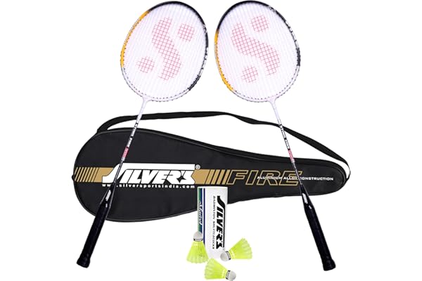 Silver's Aluminium Fire Badminton Kit (2 Racquets with Full Cover, 1 Box Shuttlecock Pack of 3) Black, Aluminium, FIRE Combo 2 with Nylon Shuttle, Black/White