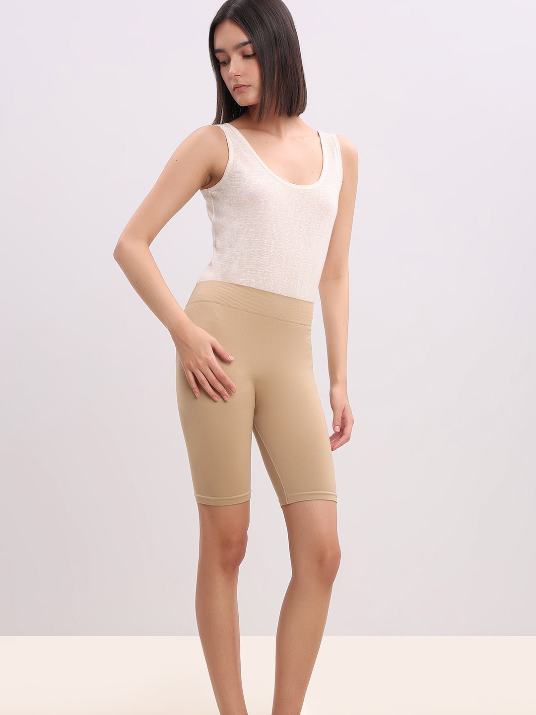 Beige Seamless Biker Shorts