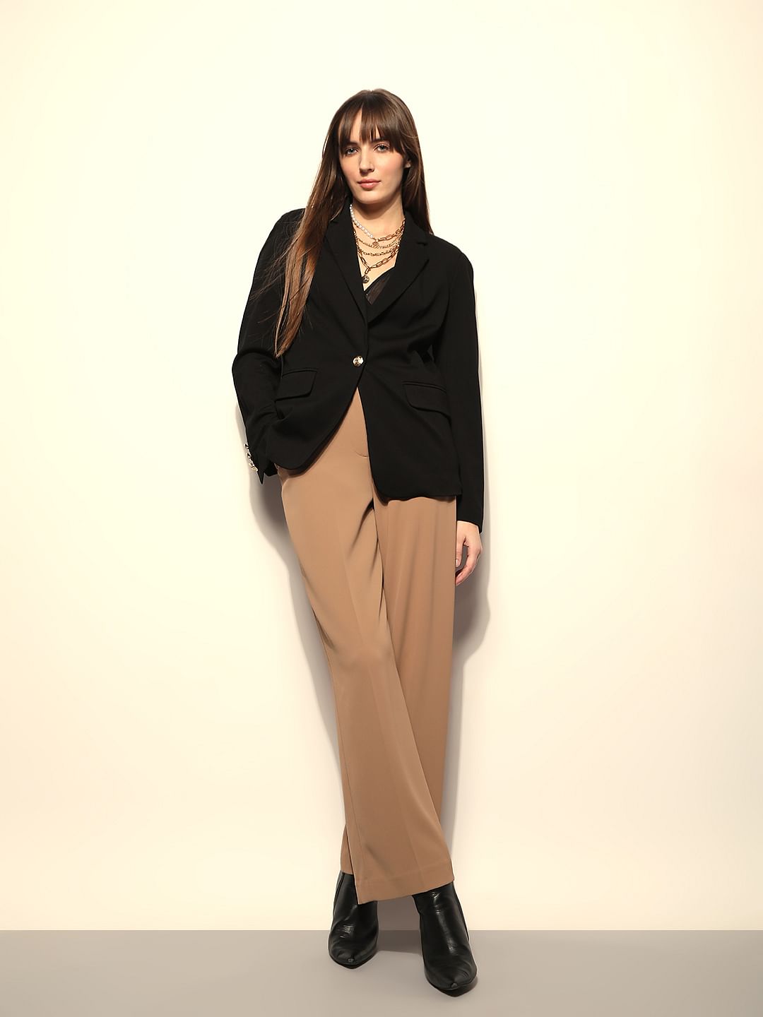 Brown Straight Fit Pants