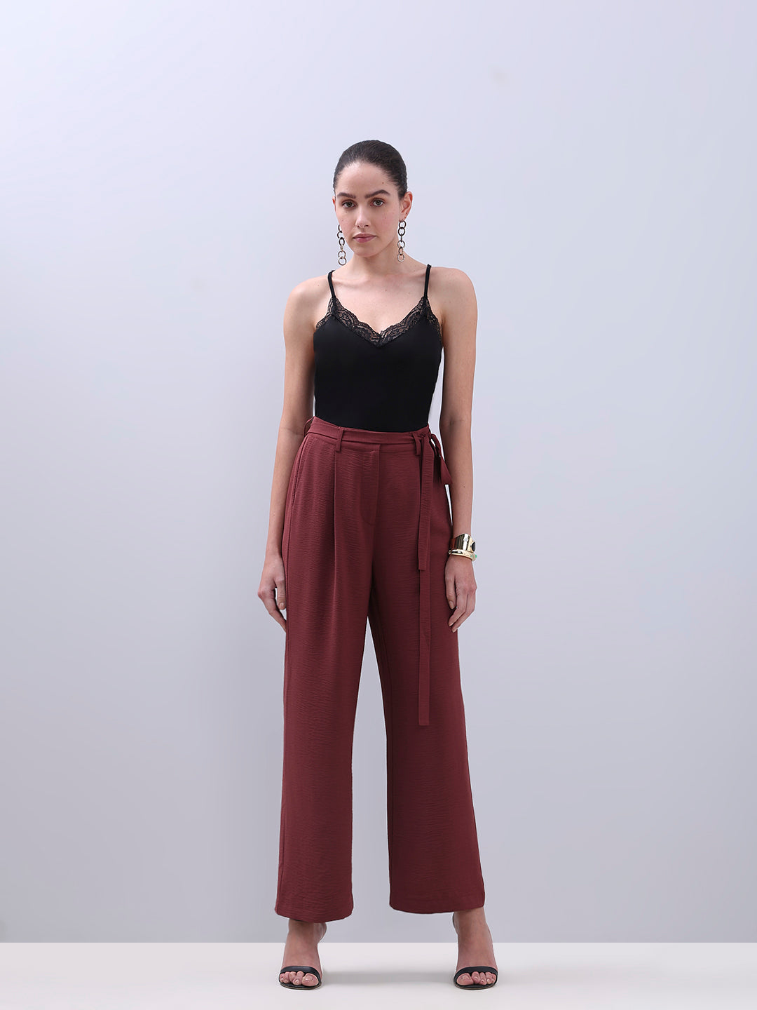 Burgundy Tie-Waist Relaxed Fit Pants