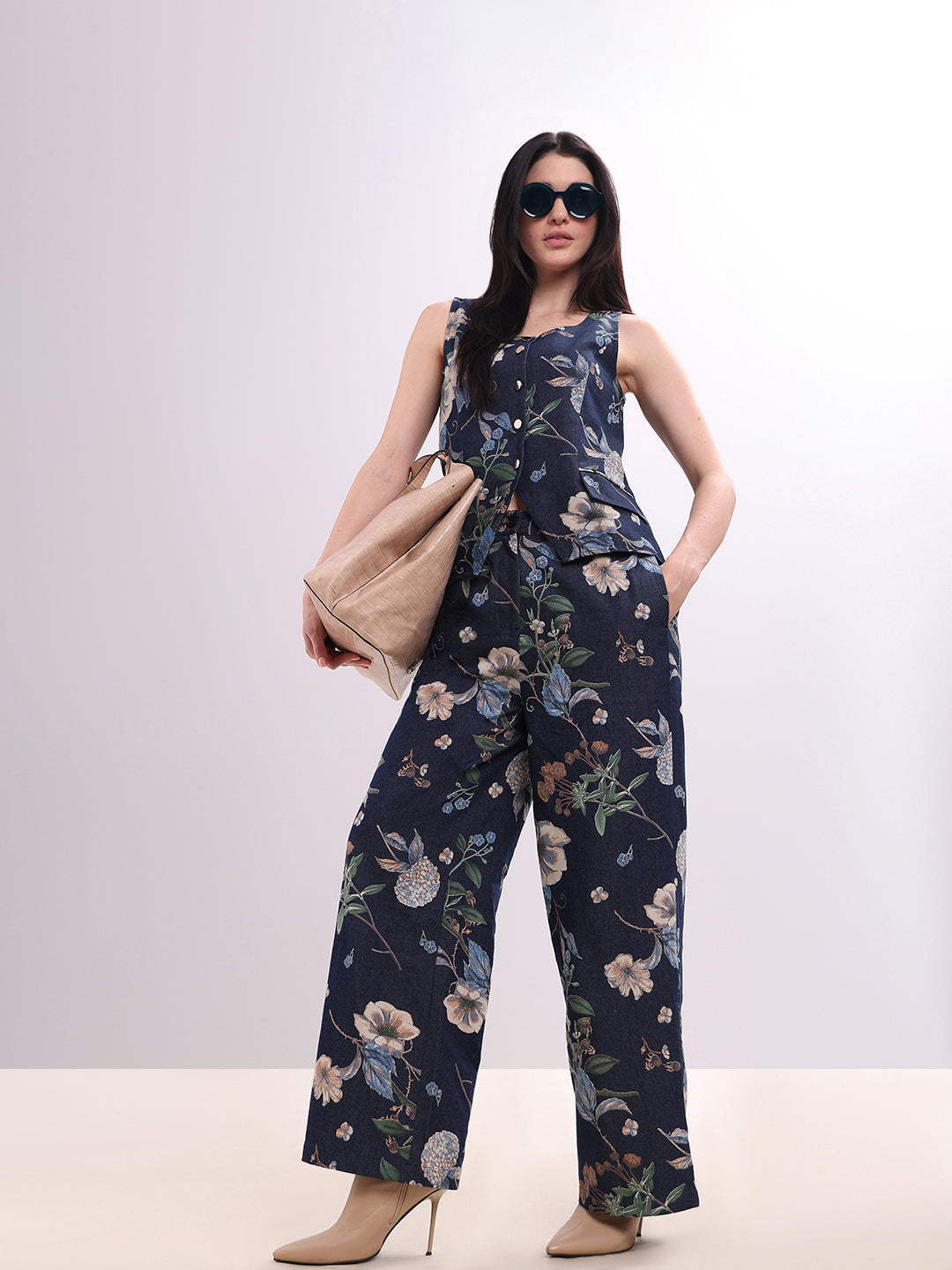 Floral High Rise Denim Pants