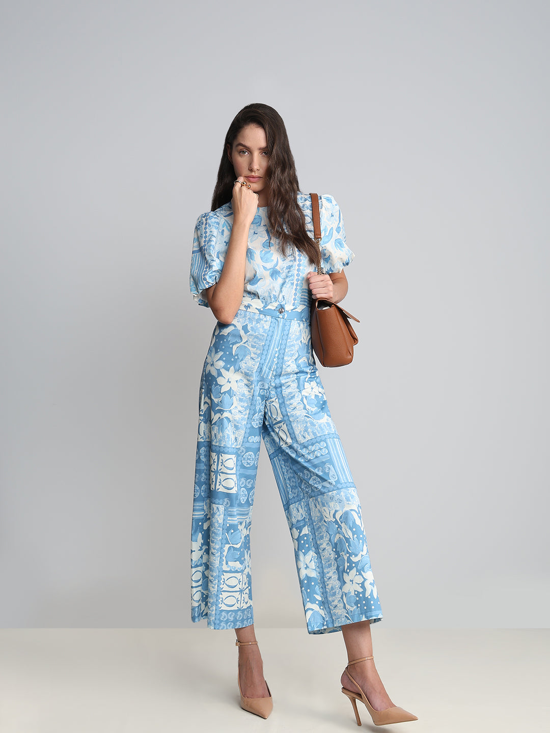 Light Blue High Rise Printed Pants