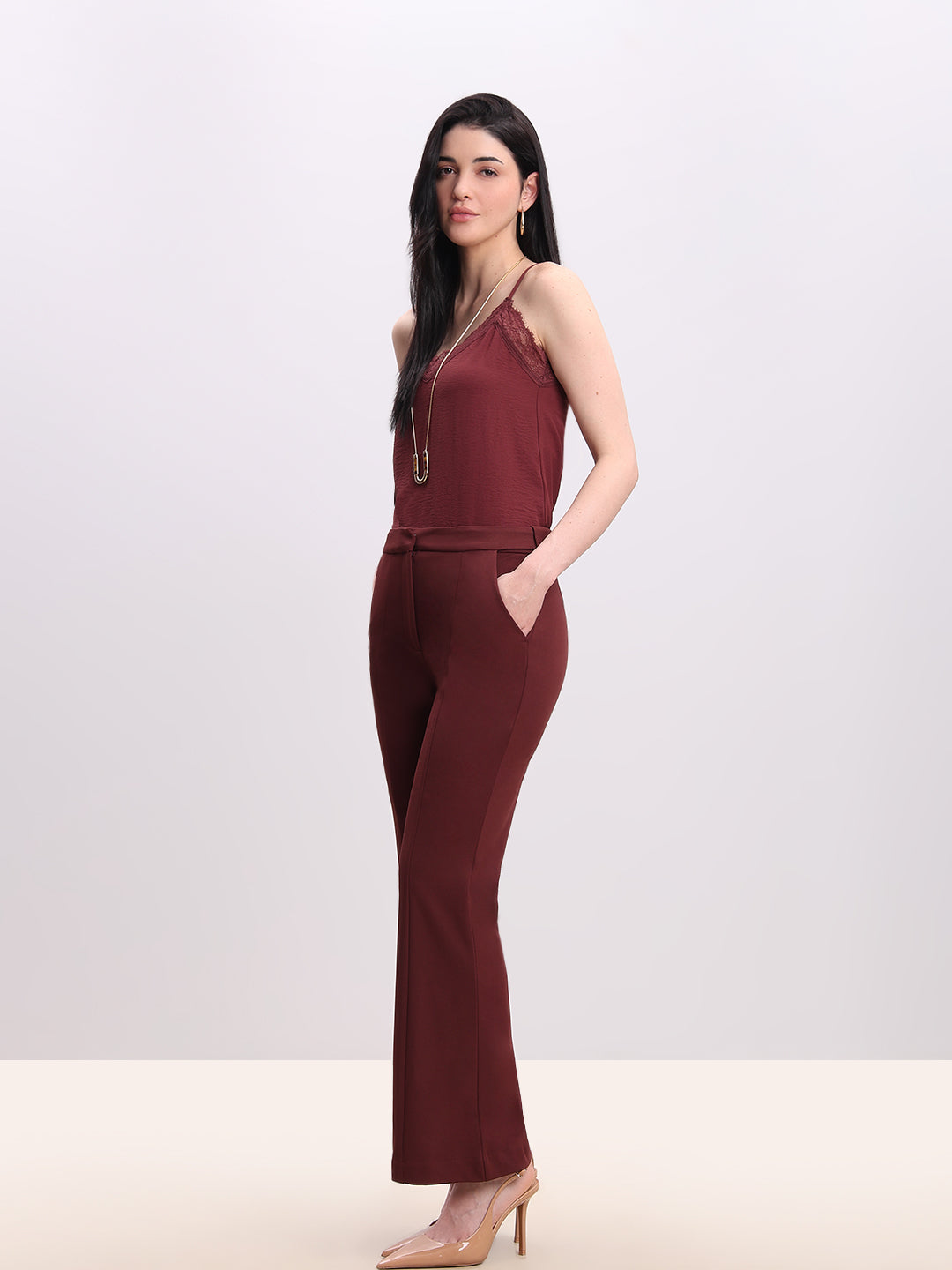 Rust Red High Rise Flared Pants