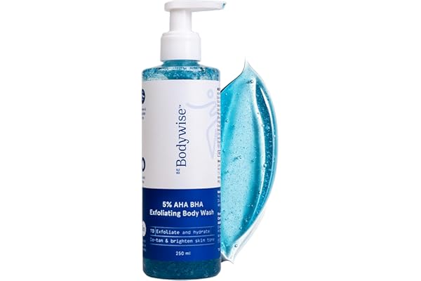 Be Bodywise 5% AHA BHA Exfoliating Body Wash 250ml | For Body Acne, Strawberry Skin, De-Tan | Infused with 3% Lactic Acid, 1% Salicylic Acid, 1% Glycolic Acid | Non-Drying, Paraben Free