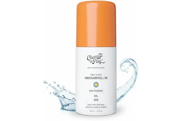 Chemist At Play UnderArm Roll On with 5% AHA, Lactic Acid & 1% Mandelic Acid|Prevents Body Odour, Fades Pigmentation & Kills Bacteria|0% Aluminium & 0% Alcohol | For Sensitive Skin|Aqua Fragrance|40ml