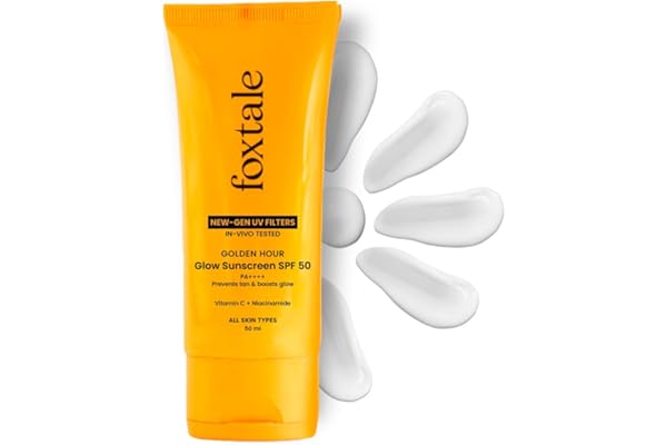 Foxtale Glow Sunscreen SPF 50 PA++++ with Vitamin C & Niacinamide, In-Vivo Tested, Sensitive-Skin Friendly, Made with 100% New-Gen Filters, Lightweight, Non-Greasy, No White Cast |For Men & Women 50ml