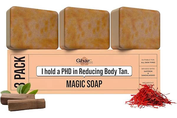 Ghar Soaps Sandalwood & Saffron Magic Soaps For Bath (300 Gms Pack Of 3) | Paraben Free | Chandan & Kesar Bath Soap | Handmade Soaps For Glowing | Skin Brightening Soap For Men & Women