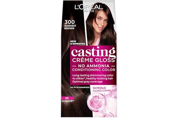 L'Oréal Paris Casting Crème Gloss Hair Color With Glycolic Gloss Complex | 5X Glossier Hair Color | Shade 300 - Darkest Brown | 60g + 40ml + 60g