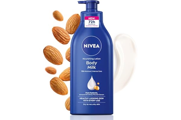 NIVEA Nourishing Body Milk 600ml Body Lotion with Hyaluronic Acid | 72Hr Hydration | Deep Moisture Care for Very Dry Skin | Enriched with Almond Oil | Smooth, Radiant & Healthy Looking Skin Care
