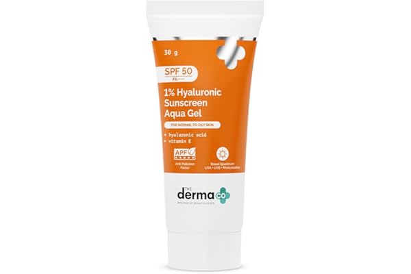 The Derma Co 1% Hyaluronic Sunscreen Aqua Gel SPF 50 PA++++ | Hydrating, Lightweight & Non-Greasy | No White Cast | Broad Spectrum & Blue Light Protection | Clinically Tested - (In-Vivo) | 30 g